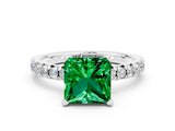 White gold Princess Cut Emerald Solitaire Pavé Engagement Ring with Round Band and Prong Setting_78