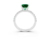 White gold Princess Cut Emerald Solitaire Pavé Engagement Ring with Round Band and Prong Setting_93
