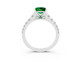 White gold Princess Cut Emerald Solitaire Ring with Cathedral Setting and Pavé Band_3
