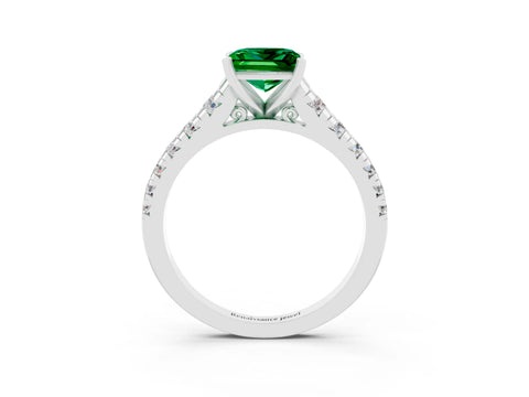 White gold Princess Cut Emerald Solitaire Ring with Cathedral Setting and Pavé Band_3