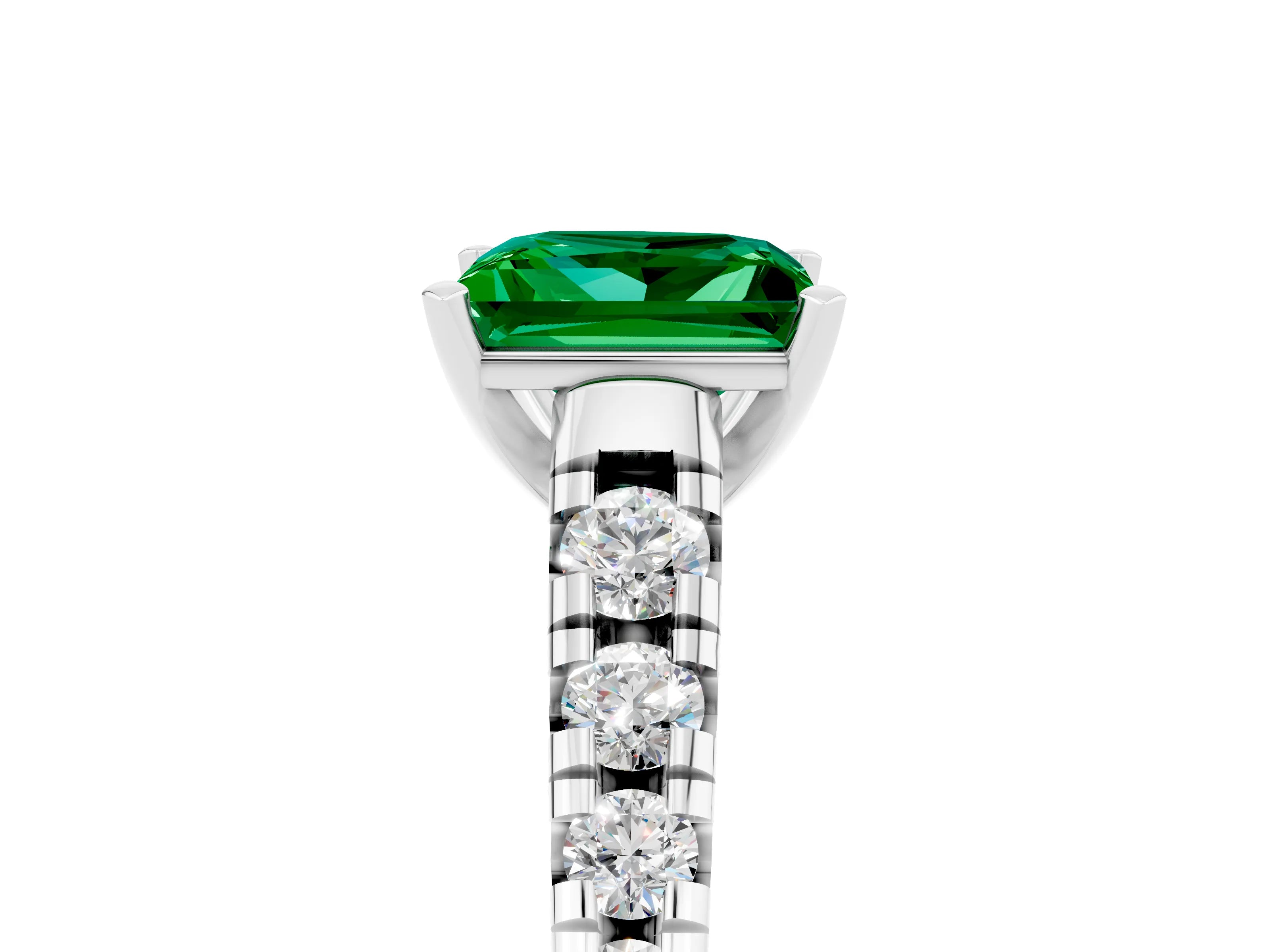 White gold Princess Cut Emerald Solitaire Ring with Cathedral Setting and Pavé Band_5
