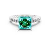 White gold Princess Cut Emerald Solitaire Ring with Crossover Gallery and Round  Pavé Band_12