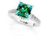 White gold Princess Cut Emerald Solitaire Ring with Crossover Gallery and Round  Pavé Band_13