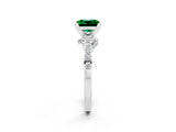 White gold Princess Cut Emerald Solitaire Ring with Crossover Gallery and Round  Pavé Band_14