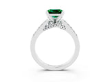 White gold Princess Cut Emerald Solitaire Ring with Crossover Gallery and Round  Pavé Band_15