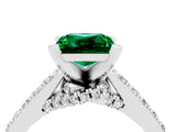 White gold Princess Cut Emerald Solitaire Ring with Crossover Gallery and Round  Pavé Band_16