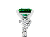 White gold Princess Cut Emerald Solitaire Ring with Crossover Gallery and Round  Pavé Band_17