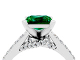 White gold Princess Cut Emerald Solitaire Ring with Crossover Gallery and Round  Pavé Band_28