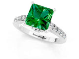White gold Princess Cut Emerald Solitaire Ring with Crossover Gallery and Round  Pavé Band_37