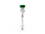 White gold Princess Cut Emerald Solitaire Ring with Crossover Gallery and Round  Pavé Band_38