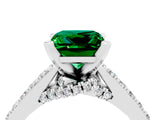 White gold Princess Cut Emerald Solitaire Ring with Crossover Gallery and Round  Pavé Band_41