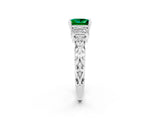 White gold Princess Cut Emerald Solitaire Ring with Filigree Band and Four-Prong Setting_32