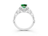 White gold Princess Cut Emerald Solitaire Ring with Filigree Band and Four-Prong Setting_33