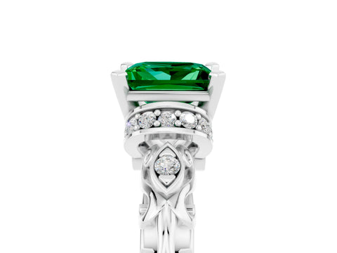 White gold Princess Cut Emerald Solitaire Ring with Filigree Band and Four-Prong Setting_41
