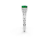 White gold Princess Cut Emerald Solitaire Ring with Filigree Band and Four-Prong Setting_50