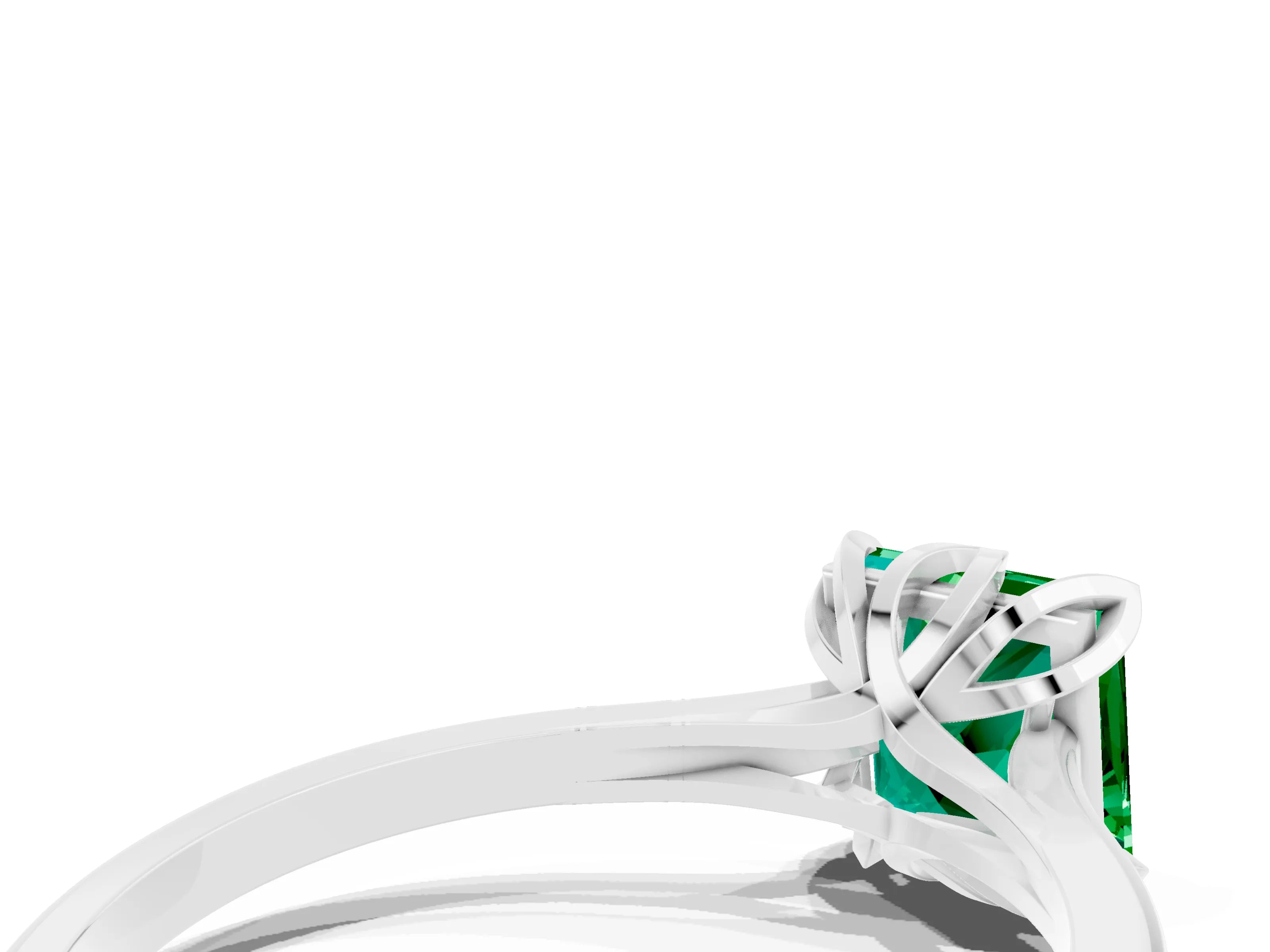 White gold Princess Cut Emerald Solitaire Ring with Flower Prong Setting and Classic Band_24