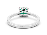 White gold Princess Cut Emerald Solitaire Ring with Flower Prong Setting and Classic Band_24