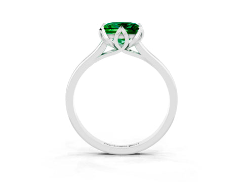 White gold Princess Cut Emerald Solitaire Ring with Flower Prong Setting and Classic Band_27