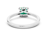 White gold Princess Cut Emerald Solitaire Ring with Flower Prong Setting and Classic Band_36