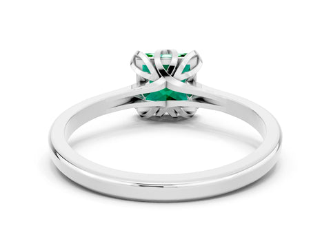 White gold Princess Cut Emerald Solitaire Ring with Flower Prong Setting and Classic Band_36