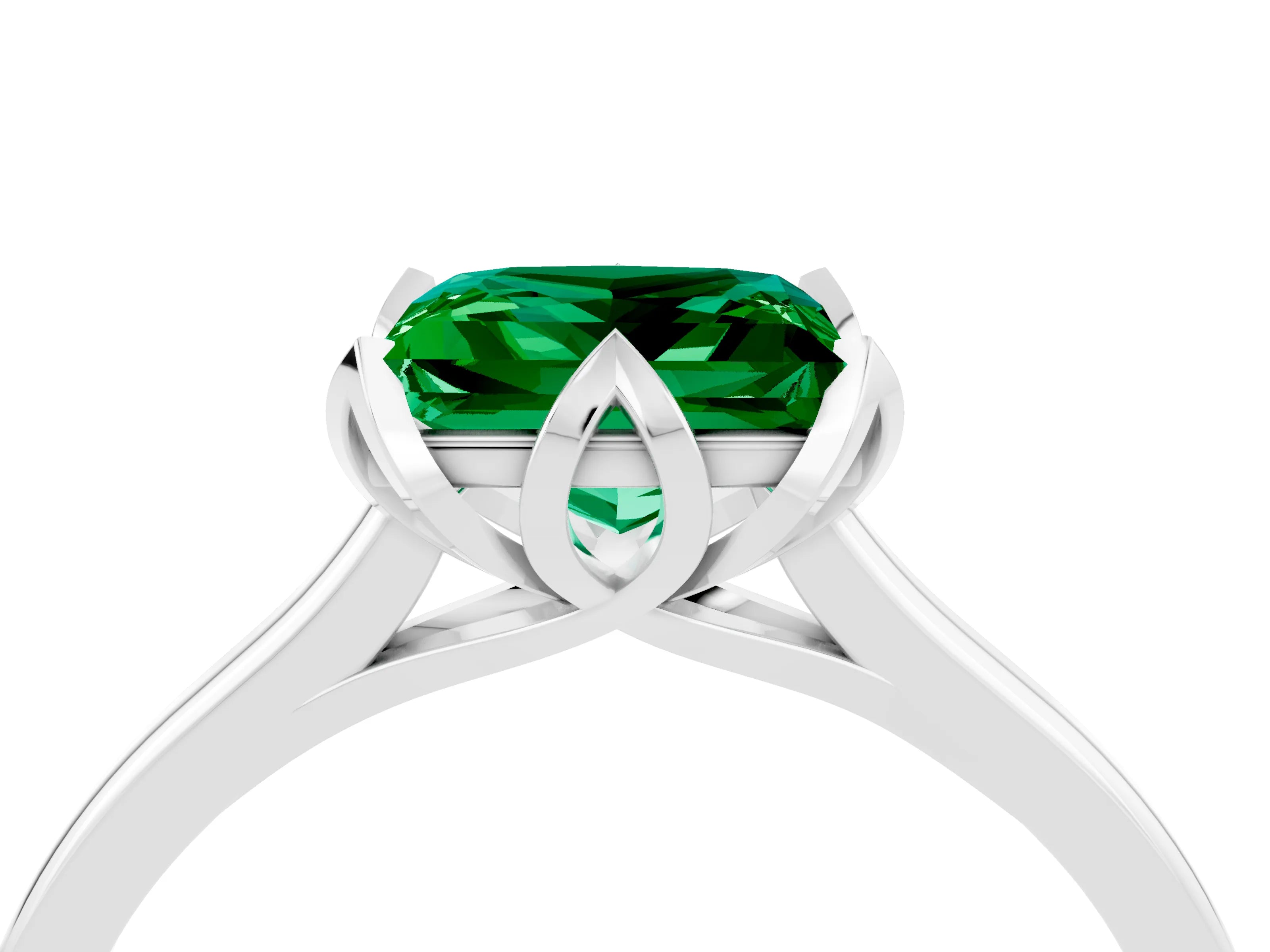 White gold Princess Cut Emerald Solitaire Ring with Flower Prong Setting and Classic Band_40