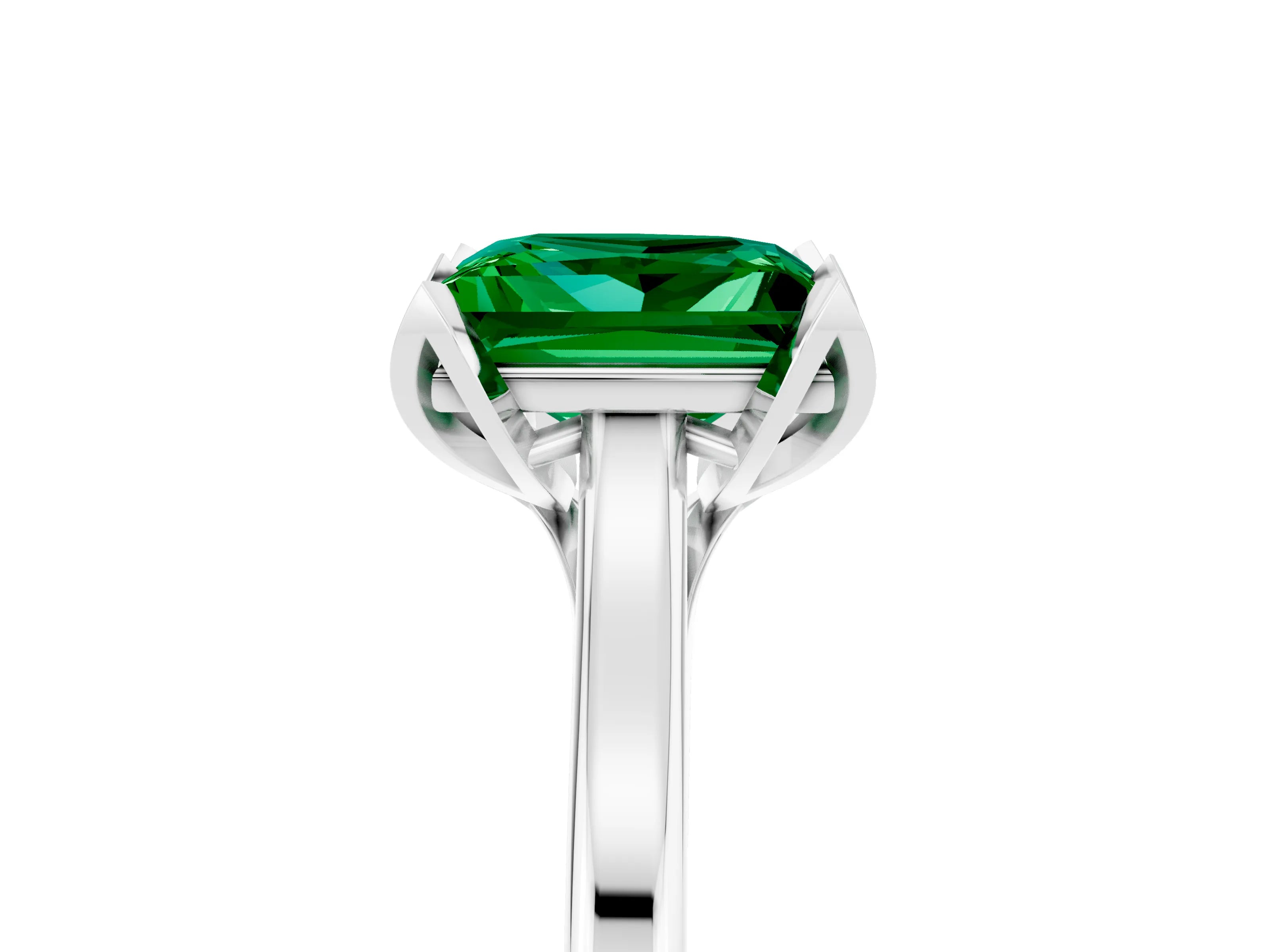 White gold Princess Cut Emerald Solitaire Ring with Flower Prong Setting and Classic Band_41