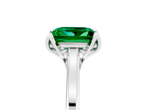 White gold Princess Cut Emerald Solitaire Ring with Flower Prong Setting and Classic Band_41