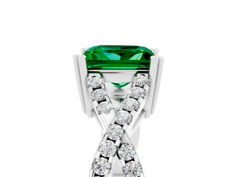 White gold Princess Cut Emerald Solitaire Ring with Four-Prong Setting and Twisted Pavé Band_5