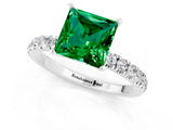 White gold Princess Cut Emerald Solitaire Ring with Pavé Accents and Four-Prong Setting_1