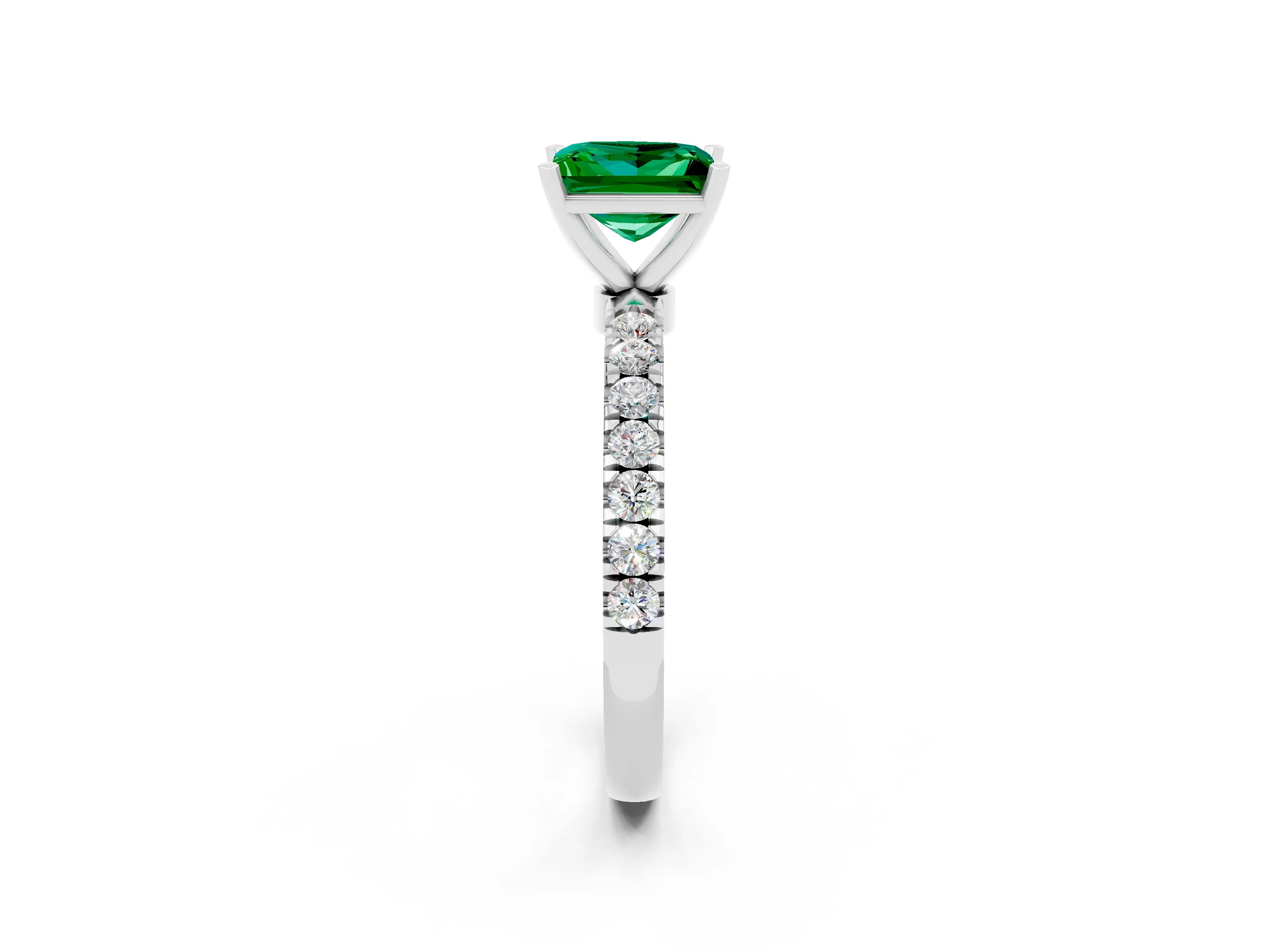 White gold Princess Cut Emerald Solitaire Ring with Pavé Accents and Four-Prong Setting_2