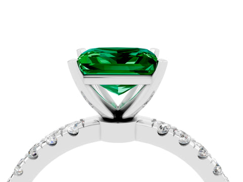 White gold Princess Cut Emerald Solitaire Ring with Pavé Accents and Four-Prong Setting_4