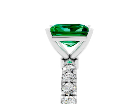 White gold Princess Cut Emerald Solitaire Ring with Pavé Accents and Four-Prong Setting_5