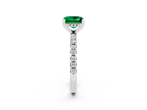 White gold Princess Cut Emerald Solitaire Ring with Pavé Band and Four-Prong Setting_26
