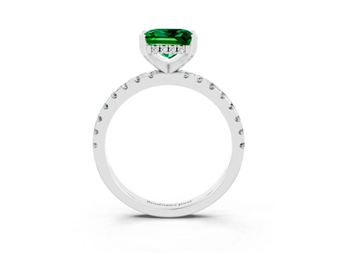 White gold Princess Cut Emerald Solitaire Ring with Pavé Band and Four-Prong Setting_27