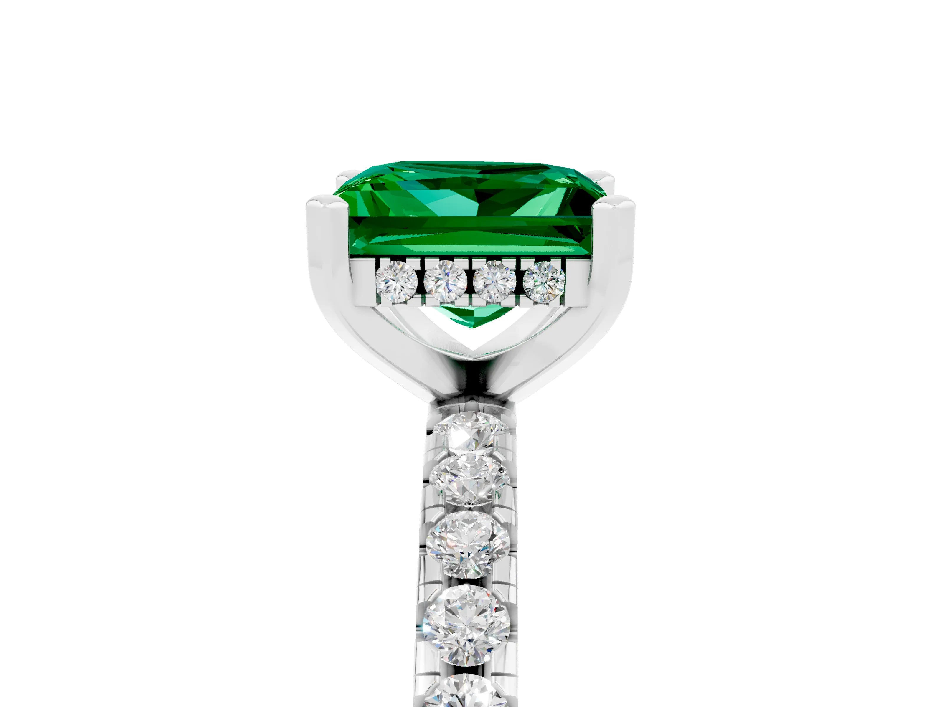 White gold Princess Cut Emerald Solitaire Ring with Pavé Band and Four-Prong Setting_29