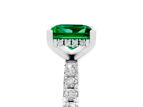 White gold Princess Cut Emerald Solitaire Ring with Pavé Band and Four-Prong Setting_29