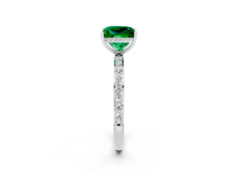White gold Princess Cut Emerald Solitaire Ring with Pavé Band and Hidden Halo_26