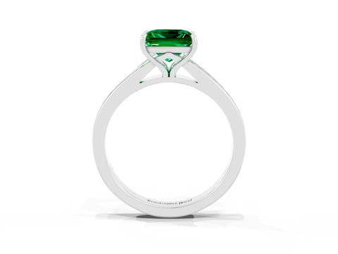 White gold Princess Cut Emerald Solitaire Ring with Pavé Band and Prong Setting_15