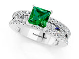 White gold Princess Cut Emerald Solitaire Ring with Pavé and Channel Set Band_1