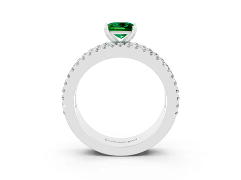 White gold Princess Cut Emerald Solitaire Ring with Pavé and Channel Set Band_3
