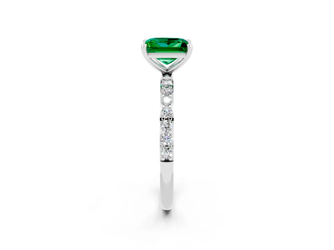 White gold Princess Cut Emerald Solitaire Ring with Pave Band and Four Prong Setting_14
