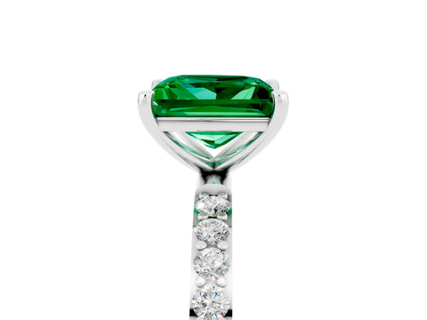 White gold Princess Cut Emerald Solitaire Ring with Pave Band and Four Prong Setting_17