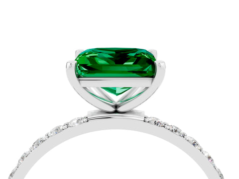 White gold Princess Cut Emerald Solitaire Ring with Pave Band and Four Prong Setting_28