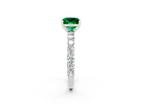 White gold Princess Cut Emerald Solitaire Ring with Shared Prong Pavé Band and Four-Prong Setting_2