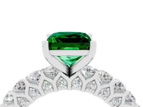 White gold Princess Cut Emerald Solitaire Ring with Shared Prong Pavé Band and Four-Prong Setting_4