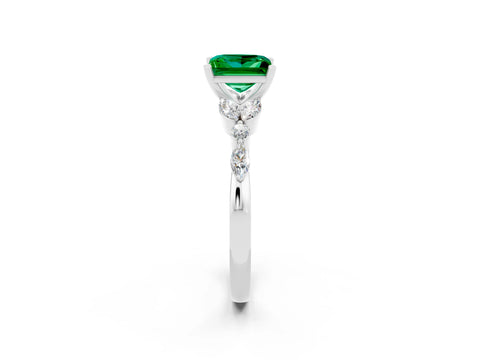 White gold Princess Cut Emerald Solitaire Ring with Side Stones and Four-Prong Setting_26