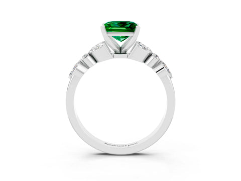 White gold Princess Cut Emerald Solitaire Ring with Side Stones and Four-Prong Setting_27