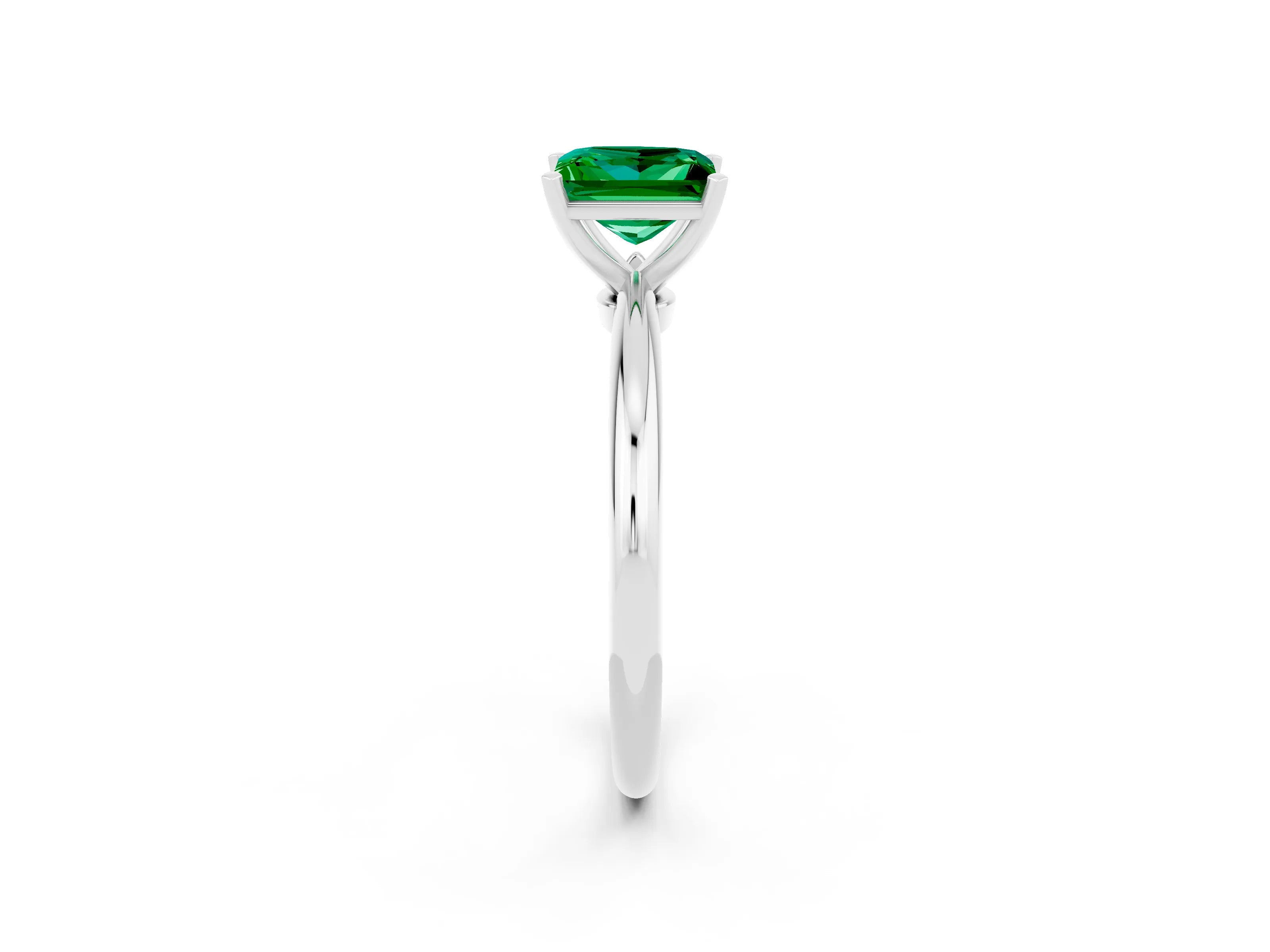 White gold Princess Cut Emerald Solitaire Ring with Six-Prong Setting and Classic Band_10