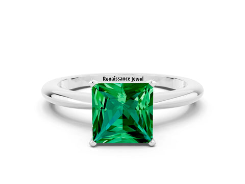 White gold Princess Cut Emerald Solitaire Ring with Six-Prong Setting and Classic Band_12