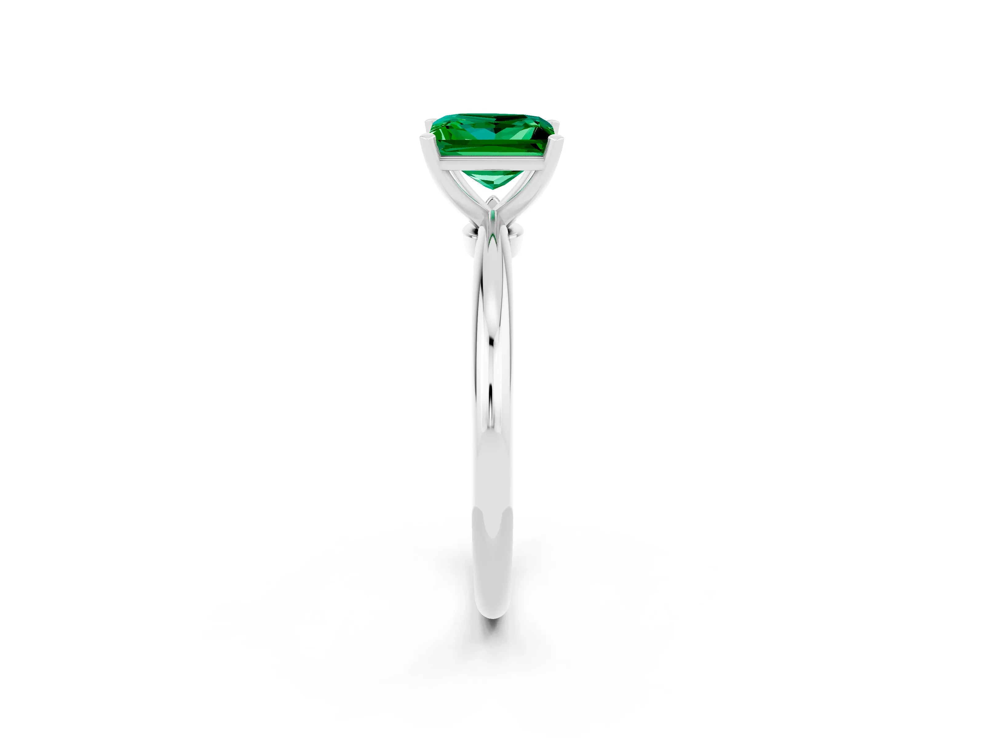 White gold Princess Cut Emerald Solitaire Ring with Six-Prong Setting and Classic Band_14